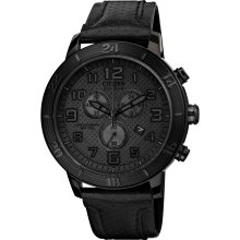 Citizen Mens Drive BRT 3.0 Eco-Drive Chronograph Stainless Watch - Black Leather Strap - Black Dial - AT2205-01E