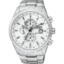 Citizen Men's Eco-Drive Stainless Steel Case and Bracelet Radio Controlled Chronograph Silver Dial AT8010-58B