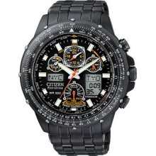 Citizen Mens Eco-Drive Atomic Skyhawk AT Stainless Watch - Black Bracelet - Black Dial - JY0005-50E