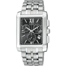 Citizen Mens Square Chronograph Stainless Steel Black Dial AT2010-51E