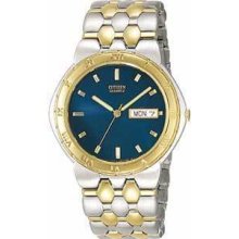 Citizen Men's Two-tone Silver Blue Dial $195 Dress Watch W/ Day Date Bf0264-57l