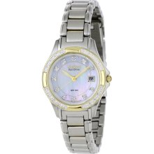 Citizen Womens Eco-Drive Silhouette Diamond Stainless Watch - Silver Bracelet - Pearl Dial - EW2134-50D