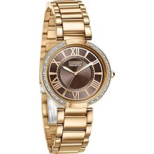 Citizen Womens Eco-Drive d'Orsay Diamond Analog Stainless Watch - Gold Bracelet - Brown Dial - EM0103-57X