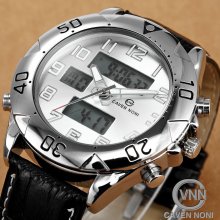 Classic Caven Noni Digital Lcd Mens Date Leather Military Analog Quartz Watch
