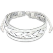 Classy White Leather Bracelet Double Strings Weaved Center Body Jewelry