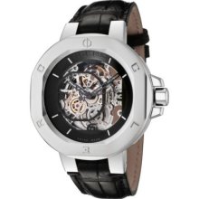 Clerc Men's Icon 8 Swiss Made Automatic Skeletonized Dial Black Crocodile Leather Strap Watch