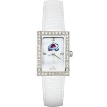 Colorado Avalanche Ladies Allure Watch White Leather Strap LogoArt