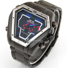Cool Oversized Triangle Dual Cores Time Zones Metal Men Alarm Sport Watch Gift