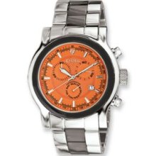 Croton Men's Stainless Steel Swiss Quartz Chronograph with Orange Dial Watch