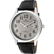 Croton Mens Stainless Steel Case Black Leather Strap Dress Watch Cn307396bsgy