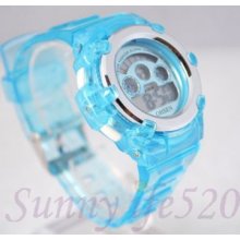 Crystal Blue Jelly Lady Women Child Digital Sport Watch