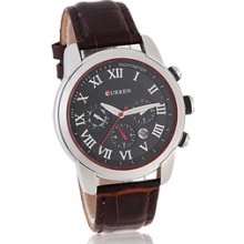 curren watches 8100 Mens Analog Watch with PU Leather Strap (Brown)