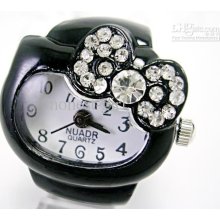 Cute Carton Design Diamond Ring Quartz Digital Watch Springy Band Fi