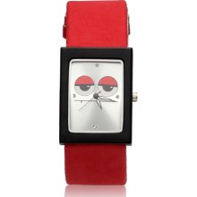 Cute Glasses Digital Wrist Watch with Red Leather Band