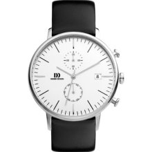 Danish Design Men's Quartz Watch With White Dial Chronograph Display And Black Leather Strap Dz120139