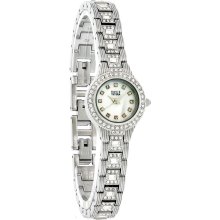 David Tutera Ladies Silver Tone CZ Tennis Bracelet Dress Quartz Watch 14787