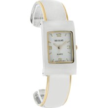 Decade Ladies White Dial Polished Silver Tone Cuff Bracelet Watch 27153