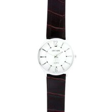 Decade Mens Watch w/Silvertone Round Case, White Dial and Brown Leather Band