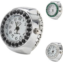 Design Women's Crystal Alloy Analog Quartz Black Ring Watch (Assorted Colors)
