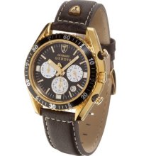 Detomaso Genova Gold Plated Stainless Steel Black Men's Quartz Watch With Black Dial Analogue Display And Brown Leather Strap Sl1592c-Bk-G