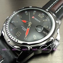Dial Clock Hours Hand Date Water Black Brown Leather Men Wrist Watch W136