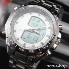 Dial Digital Quartz Hours Date Alarm Steel Sport Men Women Wrist Watch C036w