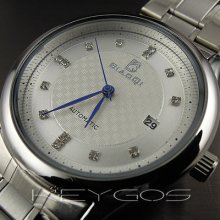 Dial Water Quartz Hours Date Silver Hand White Men Steel Wrist Watch Wv157