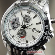 Dial Water Quartz Hours Date Silver Hand Sport Men Steel Wrist Watch Ww064