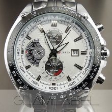 Dial Water Quartz Hours Date Silver Hand Sport Men Steel Wrist Watch Wc064