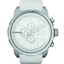 Diesel Mens Chronograph Stainless Watch - White Leather Strap - White Dial - DZ4240