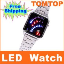 Digital Electronic Watch 29 Led Light Silver Watches Men Women Steel