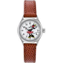 Disney by Ingersoll Womens Classic Minnie Mouse Stainless Watch - Brown Leather Strap - Graphic Dial - IND25565