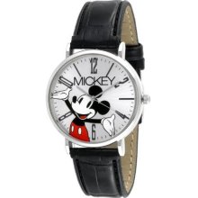 Disney Ladies' Disney Mickey Mouse Watch w/Round Silvertone Case,