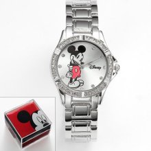 Disney Mickey Mouse Silver Tone Simulated Crystal Watch - Women