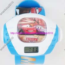 Disney Pixar Cars Projector Electronic Digital Wrist Watch For Kid's Blue