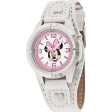 Disney Women's Minnie Mouse Light-Up White Watch, Simulated-Leather