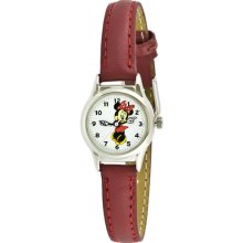 Disney Women's Minnie Mouse Molded-Hands Petite Red Watch, Genuine-