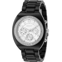 DKNY Ladies Black Chronograph White Stone Set Dial NY4783 Watch