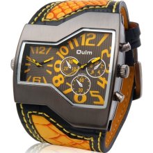 Dual Quartz Movement Analog Sporty Watch with Faux Leather Strap