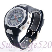 Dual Time Zone Alarm Water Proof Quartz Digital Men Women Dive Sport Wrist Watch