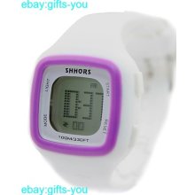 Dw404g Chronograph Date Alarm Backlight Silicone White Band Ladies Digital Watch
