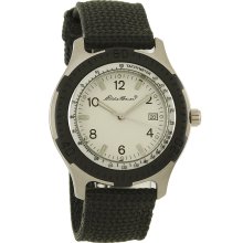 Eddie Bauer Banded Sport Mens 39MM White Dial Black Canvas Band Quartz Watch