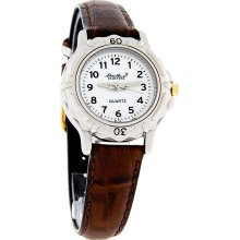 Eddie Bauer Ladies White Dial Brown Leather Strap Quartz Watch