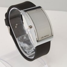 Elegant Arc Style Stainless Steel Case Digital Display Led Wrist Watch Black