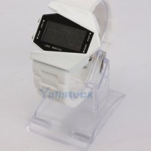 Elegant Plane Style Digital Date Display Unisex Led Wrist Watch White