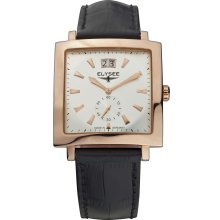 Elysee Mens Classic Dual Time Stainless Watch - Black Leather Strap - White Dial - E69008