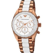 Emporio Armani Ar5942 White / Rose Gold Chronograph Sportivo Watch Nwt+box