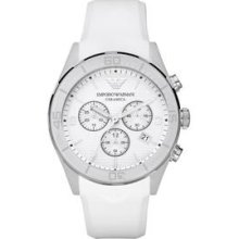 Emporio Armani Chronograph Ceramic White Rubber Mens Watch