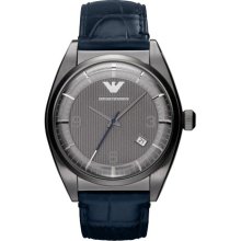 Emporio Armani Franco Ar1649 Blue Leather Strap Mens Watch 2 Years Warranty