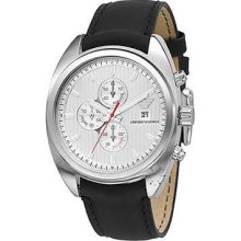 Emporio Armani Men's AR5911 Black Calf Skin Quartz Watch with Silver Dial